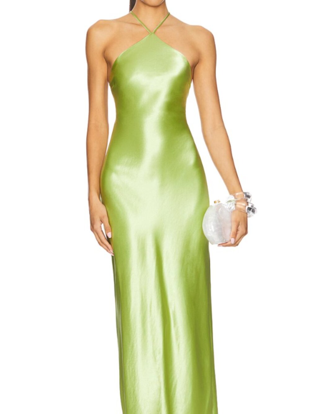 Line & Dot Green Satin Maxi Dress in XS